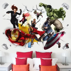Adesivo de parede dos vingadores com efeito estereoscópico 3d, para quarto infantil, sala de estar, quarto, decoração de parede